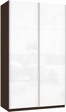 Шкаф 2-х дверный Прайм (Белое стекло/Белое стекло) 1400x570x2300, венге в Тюмени - изображение