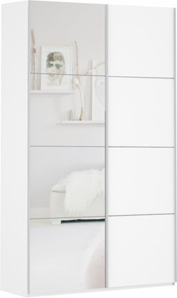 Шкаф 2-створчатый Прайм (ДСП/Зеркало) 1200x570x2300, белый снег в Заводоуковске - изображение