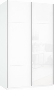 Шкаф 2-х створчатый Прайм (ДСП/Белое стекло) 1400x570x2300, белый снег в Ишиме