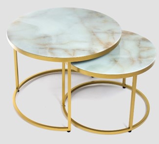 Стеклянный столик в гостиную Дуэт, столешница в стекле опоры золото в Ишиме