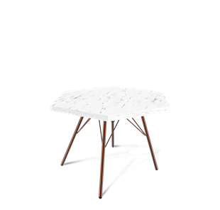 Шестигранный столик SHT-S37 / SHT-ТT20 60 ЛДСП (мрамор каррара белый/медный металлик) в Тюмени