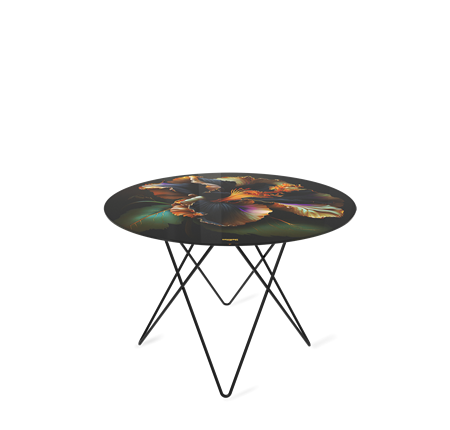 Круглый столик SHT-TU37 / SHT-TT32 60 стекло/МДФ (ночной цветок/черный муар) в Тюмени - изображение