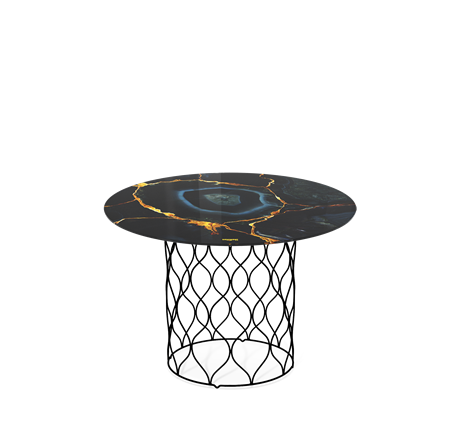 Круглый столик SHT-TU49 / SHT-TT32 60 стекло/МДФ (титановый кварц/черный муар) в Тюмени - изображение