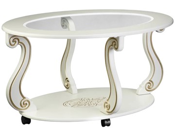 Стеклянный стол Овация-С, на колесах, слоновая кость-золото в Тюмени