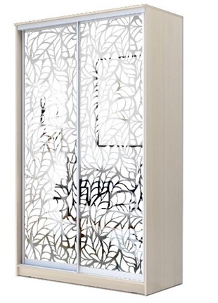 Шкаф 2200х1200х420 два зеркала, "Листья" ХИТ 22-4-12-66-17 Дуб молочный в Заводоуковске - изображение