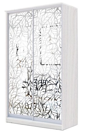 Шкаф 2-х створчатый 2300х1200х420 два зеркала, "Листья" ХИТ 23-4-12-66-17 Ясень анкор светлый в Тюмени - изображение