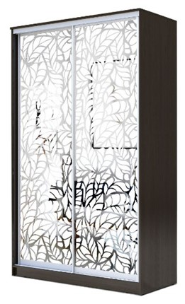 Шкаф-купе 2-х дверный 2200х1500х420 два зеркала, "Листья" ХИТ 22-4-15-66-17 Венге в Тюмени - изображение