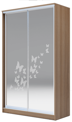 Шкаф двухдверный 2400х1682х620 два зеркала, "Бабочки" ХИТ 24-17-66-05 Ясень Шимо Темный в Тюмени - изображение