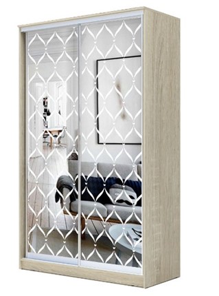 Шкаф 2-х дверный 2400х1200х620 два зеркала, "Сетка" ХИТ 24-12-66-16 Дуб Сонома в Тюмени - изображение