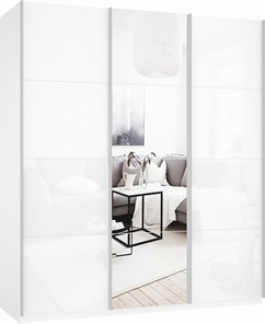 Шкаф 3-х створчатый Прайм (Белое стекло/Зеркало/Белое стекло) 2100x570x2300, белый снег в Тюмени