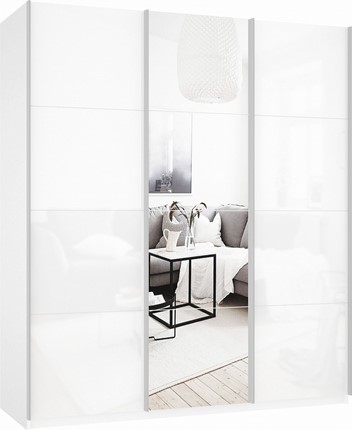 Шкаф 3-х створчатый Прайм (Белое стекло/Зеркало/Белое стекло) 2100x570x2300, белый снег в Тюмени - изображение