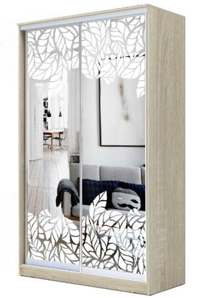 Шкаф 2200х1200х620 два зеркала, "Лист малый" ХИТ 22-12-66-18 Дуб Сонома в Тюмени - изображение