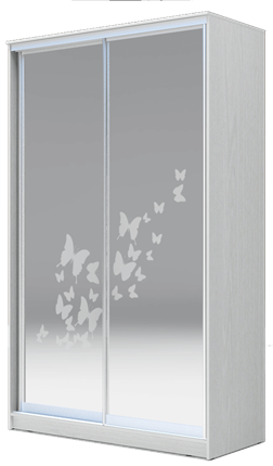 Шкаф 2-х створчатый 2200х1362х620 два зеркала, "Бабочки" ХИТ 22-14-66-05 Белая шагрень в Тюмени - изображение