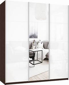 Шкаф-купе Прайм (Белое стекло/Зеркало/Белое стекло) 1800x570x2300, венге в Тюмени