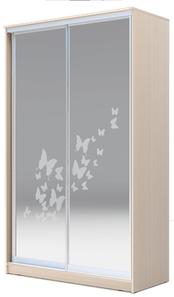 Шкаф 2-х дверный 2200х1500х620 два зеркала, "Бабочки" ХИТ 22-15-66-05 Дуб Млечный в Тюмени - изображение