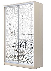 Шкаф 2-х дверный 2400х1200х620 два зеркала, "Листья" ХИТ 24-12-66-17 Дуб молочный в Тюмени - предосмотр