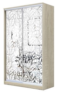 Шкаф 2-х створчатый 2200х1200х620 два зеркала, "Листья" ХИТ 22-12-66-17 Дуб Сонома в Тюмени - предосмотр