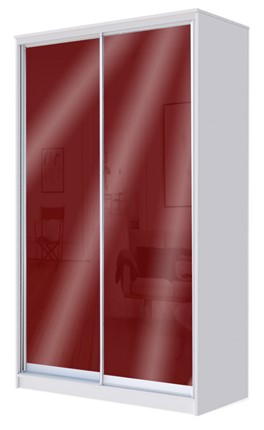 Шкаф-купе 2200х1200х620 с цветным стеклом ХИТ 22-12/2-22 Бургунд 312, Белый в Тюмени - изображение