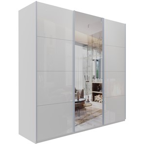 Шкаф 3-х створчатый Эста, стекло белое/зеркало/стекло белое, 2700x660x2200, белый снег в Тюмени