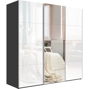 Шкаф трехдверный Эста, стекло белое/зеркало/стекло белое, 3000x660x2400, серый диамант в Тюмени