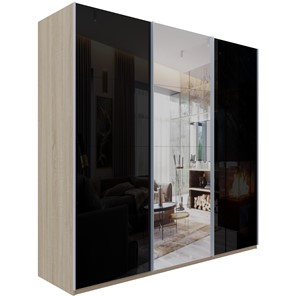 Шкаф трехстворчатый Эста, стекло черное/зеркало/стекло черное, 2400x660x2200, дуб бардолино в Тюмени