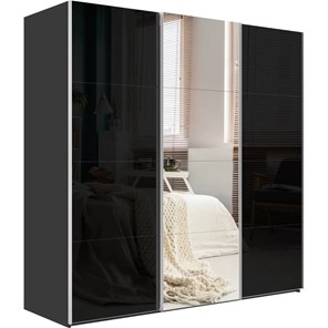 Шкаф Эста, стекло черное/зеркало/стекло черное, 2700x660x2400, серый диамант в Тюмени