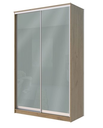 Шкаф 2-х створчатый Хит-22-12-22 с цветным стеклом, средне-серый 074, Дуб крафт золотой в Тюмени - изображение