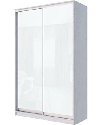 Шкаф 2-х дверный Хит-22-12/2-22 с цветным стеклом, белое №10, Ясень анкор светлый в Тюмени - изображение