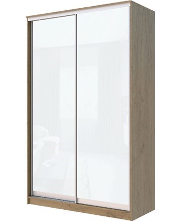 Шкаф 2-х дверный Хит-22-14-22 с цветным стеклом, белое №10, Дуб крафт золотой в Заводоуковске - изображение