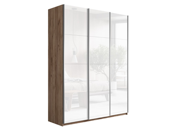Шкаф 3-х дверный Прайм (3 Белое стекло) 1800x570x2300, Крафт табачный в Тюмени