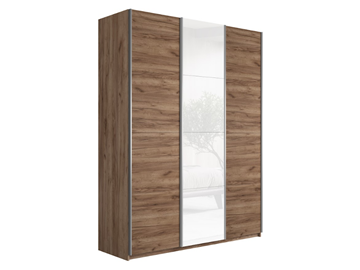 Шкаф 3-х дверный Прайм (ДСП/Белое стекло/ДСП) 1800x570x2300, Крафт табачный в Тюмени