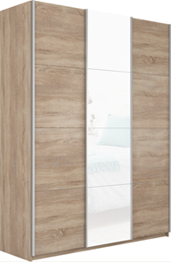 Шкаф 3-х дверный Прайм (ДСП/Белое стекло/ДСП) 2100x570x2300, дуб сонома в Тюмени