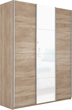 Шкаф 3-х дверный Прайм (ДСП/Белое стекло/ДСП) 2100x570x2300, дуб сонома в Тюмени - изображение