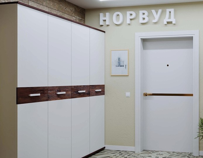 Шкаф в прихожую Норвуд 71, Белый-Орех шоколадный в Заводоуковске - изображение 2