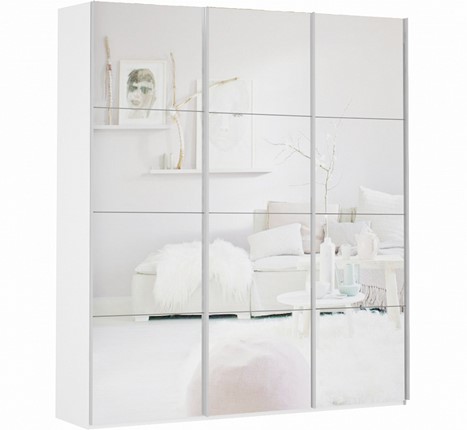 Шкаф 3-х дверный Прайм (3 зеркало) 1800x570x2300, белый снег в Тюмени - изображение