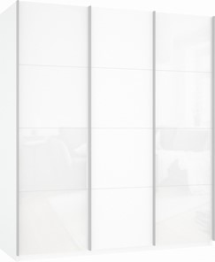 Шкаф 3-х дверный Прайм (Белое стекло/ДСП/Белое стекло) 2100x570x2300, белый снег в Тюмени