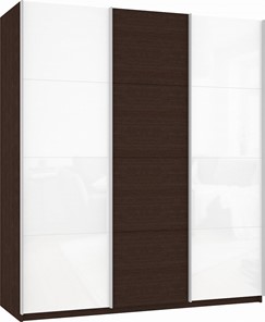Шкаф трехдверный Прайм (Белое стекло/ДСП/Белое стекло) 1800x570x2300, венге в Тюмени