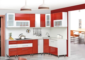 Угловая кухня Мыло 224 2600х1600, цвет Красный/Белый металлик в Тюмени