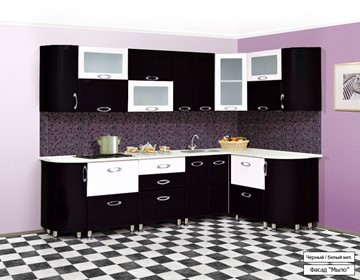 Угловая кухня Мыло 128 2700х1500, цвет Черный/Белый металлик в Тюмени