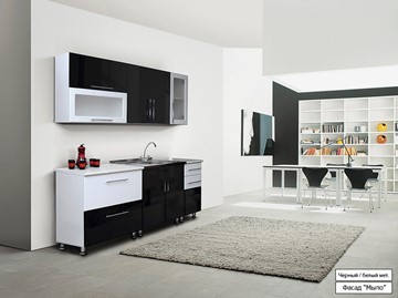 Прямая кухня Мыло 224 2000х718, цвет Черный/Белый металлик в Тобольске
