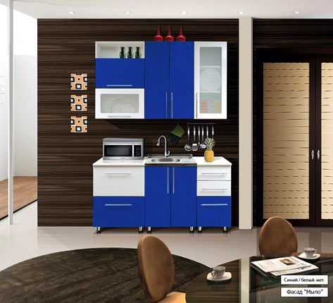 Гарнитур на кухню Мыло 224 1600х918, цвет Синий/Белый металлик в Заводоуковске - изображение