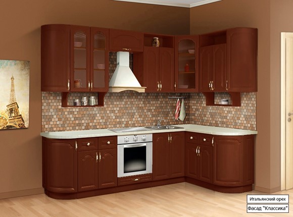 Модульная кухня Классика 2700х1500, цвет Итальянский орех в Тюмени - изображение