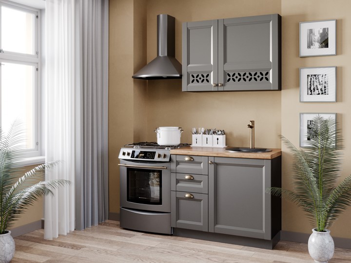 Модульная кухня Амели-3 1600, Чёрный/Оникс серый в Заводоуковске - изображение