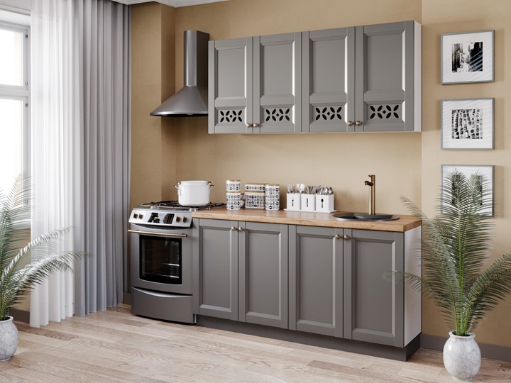 Модульный кухонный гарнитур Амели-3 2200, Белый/Оникс серый в Заводоуковске - изображение
