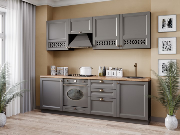 Модульная кухня Амели-3 2400, Чёрный/Оникс серый в Заводоуковске - изображение