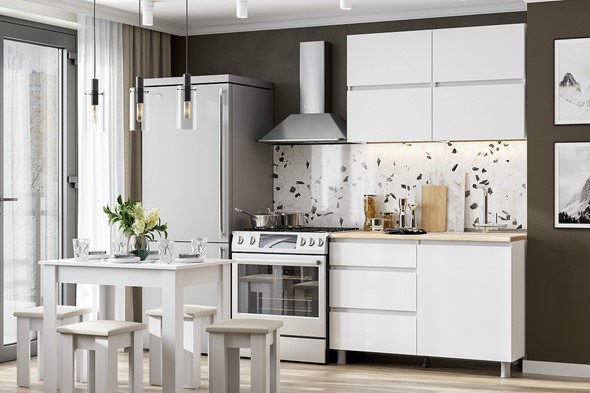 Гарнитур на кухню Токио 1200, белый текстурный/белый текстурный/тростник в Заводоуковске - изображение