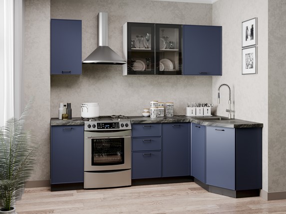 Гарнитур кухонный угловой 2400 Индиго, Белый/Темно-синий в Заводоуковске - изображение