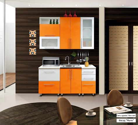 Кухонный гарнитур Мыло 224 1600х718, цвет Оранжевый/Белый металлик в Тюмени - изображение