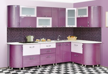 Угловой кухонный гарнитур Мыло 128 2700х1500, цвет Фиолет/Пастель фиолет в Ишиме