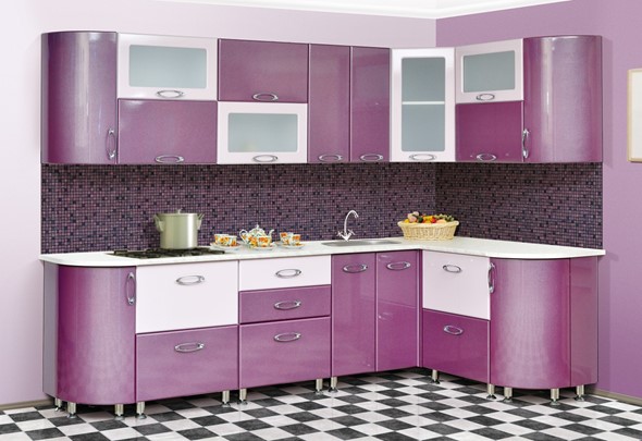 Угловой кухонный гарнитур Мыло 128 2700х1500, цвет Фиолет/Пастель фиолет в Тюмени - изображение